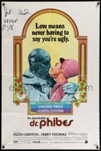 3k010 ABOMINABLE DR. PHIBES 1sh '71 Vincent Price, love means never having to say you're ugly