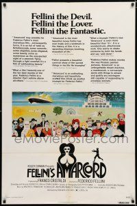 3k027 AMARCORD 1sh '74 Federico Fellini classic comedy, art by Giuliano Geleng!