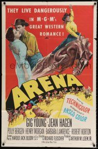 3k044 ARENA 1sh '53 2D, Gig Young, Jean Hagen, Polly Bergen, YOU live dangerously!