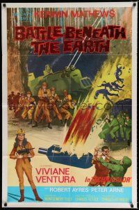 3k053 BATTLE BENEATH THE EARTH int'l 1sh '68 sci-fi art of Kerwin Mathews & sexy Viviane Ventura!