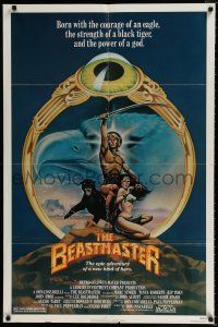 3k057 BEASTMASTER 1sh '82 cool fantasy art of bare-chested Marc Singer & sexy Tanya Roberts!