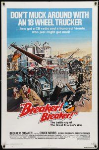 3k093 BREAKER BREAKER 1sh '77 Chuck Norris, cool art of 18-wheeler trucks!