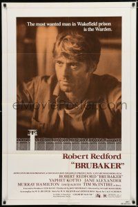 3k103 BRUBAKER 1sh '80 warden Robert Redford is the most wanted man in Wakefield prison!