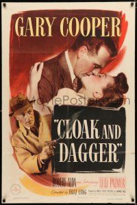 3k150 CLOAK & DAGGER 1sh '46 romantic close up of Gary Cooper & Lilli Palmer, Fritz Lang