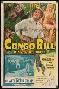 3k160 CONGO BILL chapter 9 1sh '48 artwork of Don McGuire, sexy Cleo Moore & jungle animals!