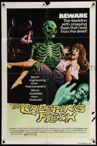 3k169 CREEPING FLESH 1sh '72 Christopher Lee, Peter Cushing, cool image of skeleton holding girl!
