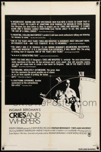 3k170 CRIES & WHISPERS 1sh '73 Ingmar Bergman's Viskningar och Rop, cool artwork!