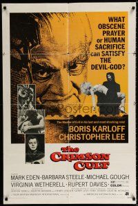 3k172 CRIMSON CULT 1sh '70 Boris Karloff, Christopher Lee, what can satisfy the devil-god?