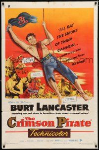 3k173 CRIMSON PIRATE 1sh '52 great image of bare-chested Burt Lancaster swinging on rope!