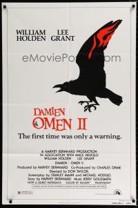 3k177 DAMIEN OMEN II style A 1sh '78 cool art of demonic crow, the first time was only a warning!