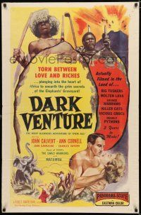 3k185 DARK VENTURE 1sh '56 torn between love and riches, plunging into the heart of Africa!