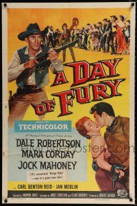 3k190 DAY OF FURY 1sh '56 Dale Robertson is the last of the Maverick Killers, Mara Corday