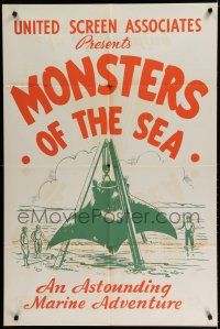 3k209 DEVIL MONSTER 1sh R30s Monsters of the Sea, cool artwork of giant manta ray!