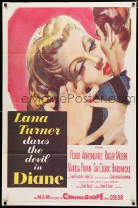 3k215 DIANE 1sh '56 sexy Lana Turner dares the devil, great close up romantic image!