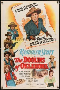 3k228 DOOLINS OF OKLAHOMA 1sh R55 Randolph Scott, Louise Allbritton, wanted dead or alive!