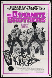 3k248 DYNAMITE BROTHERS 1sh '73 blaxploitation, Kung Fu Cat from Hong Kong & Black Cat from Watts!