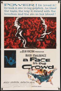3k271 FACE IN THE CROWD 1sh '57 Andy Griffith took it raw like his bourbon & his sin, Elia Kazan