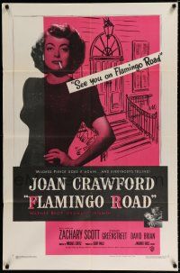 3k293 FLAMINGO ROAD 1sh '49 Michael Curtiz, ultimate image of smoking bad girl Joan Crawford!