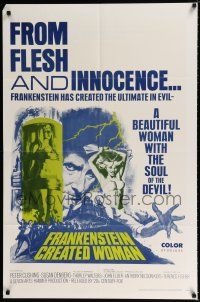 3k309 FRANKENSTEIN CREATED WOMAN 1sh '67 Peter Cushing, Susan Denberg had the soul of the Devil!