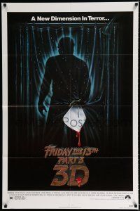 3k313 FRIDAY THE 13th PART 3 - 3D 1sh '82 slasher sequel, art of Jason stabbing through shower!