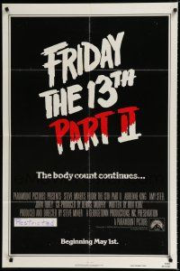 3k314 FRIDAY THE 13th PART II teaser 1sh '81 slasher horror sequel, body count continues!