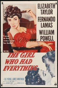 3k327 GIRL WHO HAD EVERYTHING 1sh R62 sexy Liz Taylor goes to the underworld for thrills!