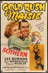3k333 GOLD RUSH MAISIE 1sh '40 great close up art of Ann Sothern with Lee Bowman + full-length!