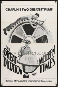 3k338 GREAT DICTATOR/MODERN TIMES 1sh '80s Charlie Chaplin double-feature, cool classic images!