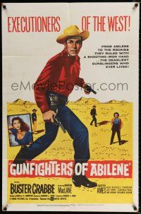 3k345 GUNFIGHTERS OF ABILENE 1sh '59 super close up of cowboy Buster Crabbe with gun!