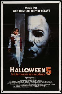 3k348 HALLOWEEN 5 1sh '89 The Revenge of Michael Myers, cool horror image!