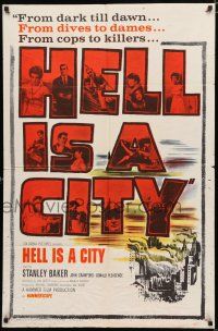 3k363 HELL IS A CITY 1sh '60 from dark till dawn, from dives to dames, from cops to killers!