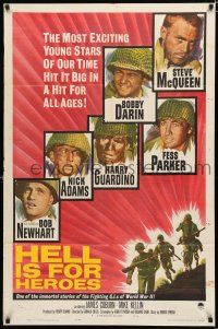 3k364 HELL IS FOR HEROES 1sh '62 Steve McQueen, Bob Newhart, Fess Parker, Bobby Darin