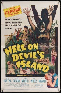 3k365 HELL ON DEVIL'S ISLAND 1sh '57 Rex Ingram, men turned into beasts by a lash of fear!
