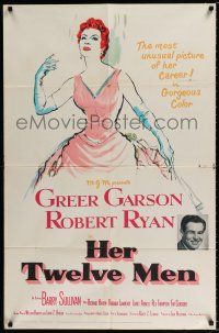 3k366 HER TWELVE MEN 1sh '54 art of teacher Greer Garson, plus Robert Ryan & Barry Sullivan!