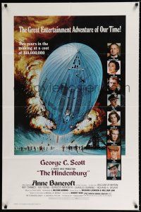 3k372 HINDENBURG 1sh '75 George C. Scott & all-star cast, art of zeppelin crashing down!