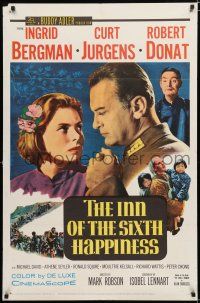 3k411 INN OF THE SIXTH HAPPINESS 1sh '59 close up of Ingrid Bergman & Curt Jurgens, Robert Donat