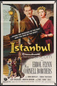 3k419 ISTANBUL 1sh '57 Errol Flynn & Cornell Borchers in Turkey's city of a thousand secrets!