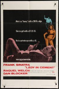 3k455 LADY IN CEMENT 1sh '68 Frank Sinatra with a .45 & sexy Raquel Welch with a 37-22-35!
