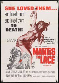 3k477 MANTIS IN LACE 1sh 1968 art of woman with cleaver and knife, she loved them to death!