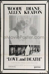 3k490 LOVE & DEATH style A 1sh '75 wacky Woody Allen & Diane Keaton romantic kiss close up!
