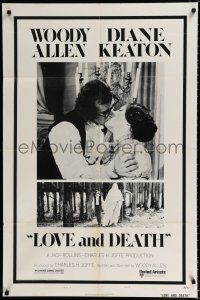 3k491 LOVE & DEATH style B 1sh '75 Woody Allen & Diane Keaton romantic kiss close up!