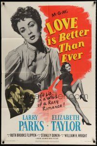 3k492 LOVE IS BETTER THAN EVER 1sh '52 Larry Parks & 3 great images of sexy Liz Taylor!