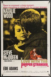 3k496 LOVE WITH THE PROPER STRANGER 1sh '64 romantic close up of Natalie Wood & Steve McQueen!