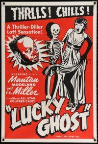 3k499 LUCKY GHOST 1sh R48 Toddy, wacky art of Mantan Moreland with skeleton & screaming girl!