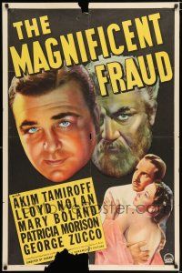 3k505 MAGNIFICENT FRAUD style A 1sh '39 cool art of Akim Tamiroff, regular & in disguise!