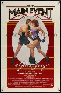 3k507 MAIN EVENT 1sh '79 great full-length image of Barbra Streisand boxing with Ryan O'Neal!