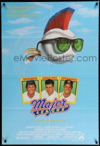 3k508 MAJOR LEAGUE 1sh '89 Charlie Sheen, Tom Berenger, wacky art of baseball with mohawk!