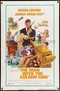 3k515 MAN WITH THE GOLDEN GUN 1sh '74 art of Roger Moore as James Bond by Robert McGinnis!