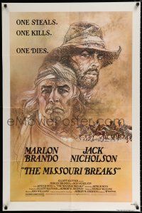3k552 MISSOURI BREAKS 1sh '76 art of Marlon Brando & Jack Nicholson by Bob Peak!