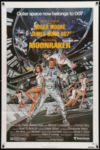 3k563 MOONRAKER 1sh '79 art of Roger Moore as Bond & sexy space babes by Goozee!